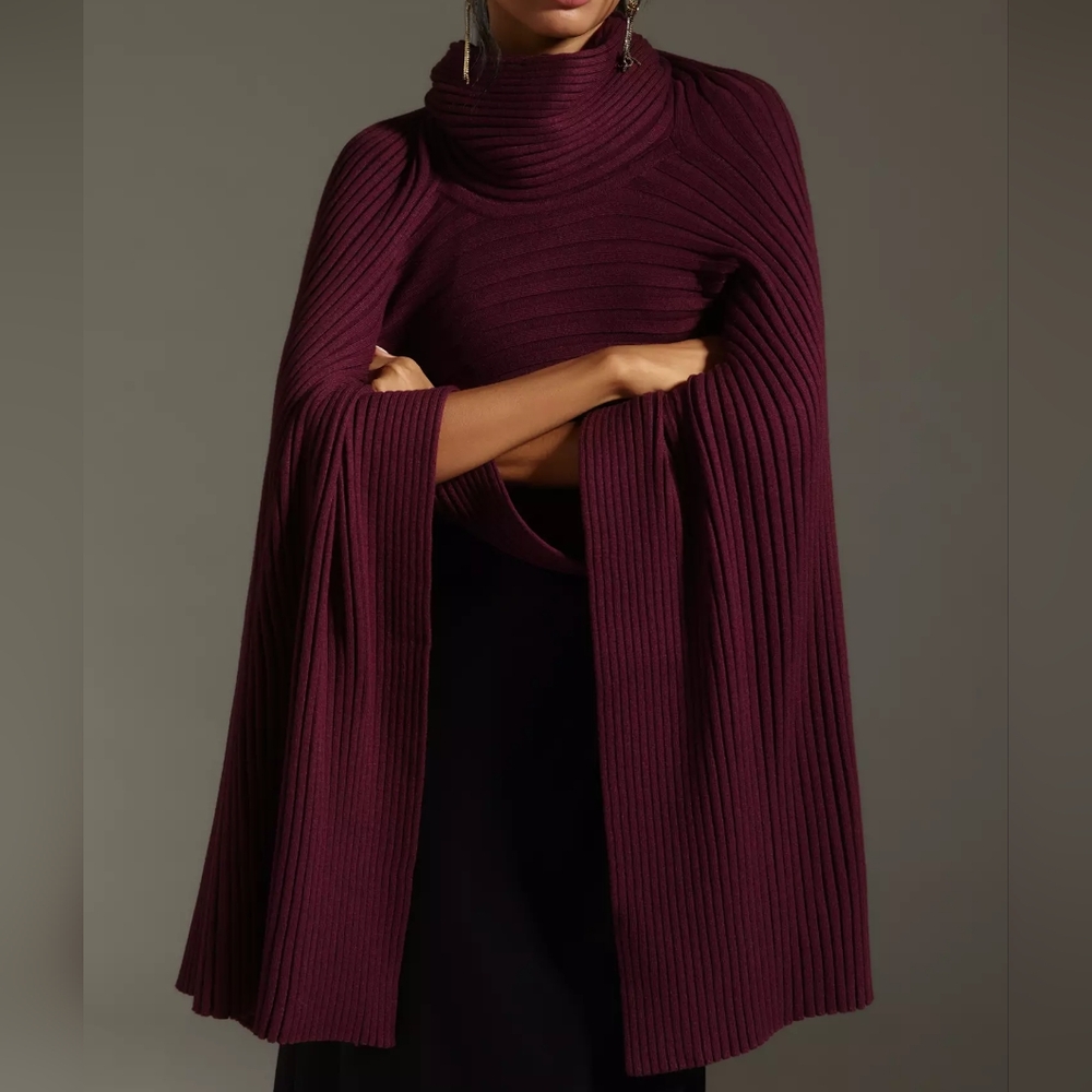 HTF By Anthropologie Ribbed Draped Cape Poncho